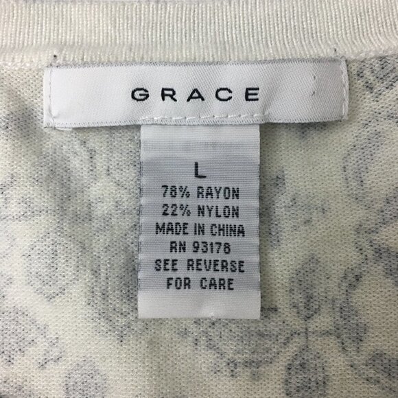 Grace Black and Tan Printed Short Sleeve Button Down Grandma Core Knit Top (L) - Picture 15 of 16